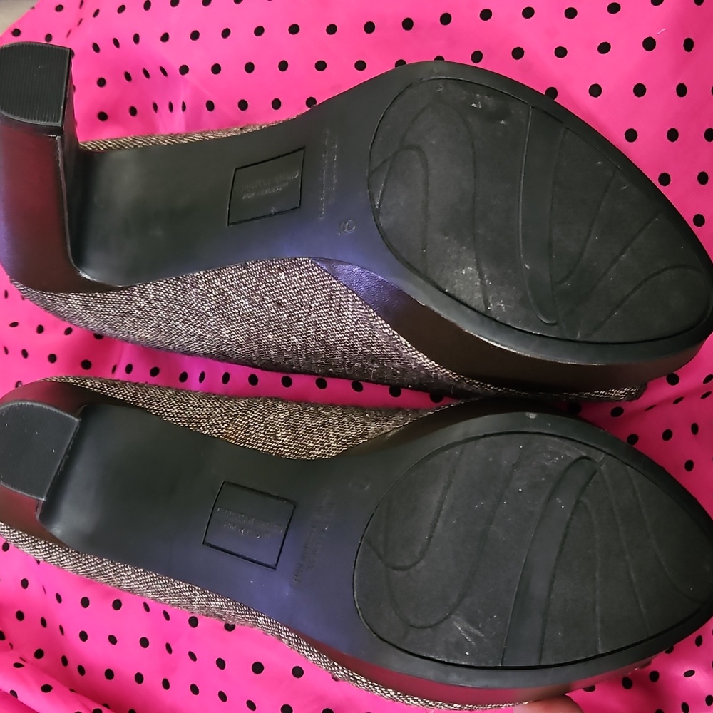 Christian Siriano Brown Peep Toe Tweed Vintage Preppy Tassel Heels Sz 9 - Picture 8 of 8